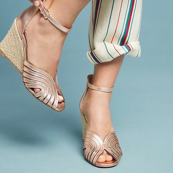 Anthropologie Shoes - 🆕NWT metallic rose gold leather espadrille wedges